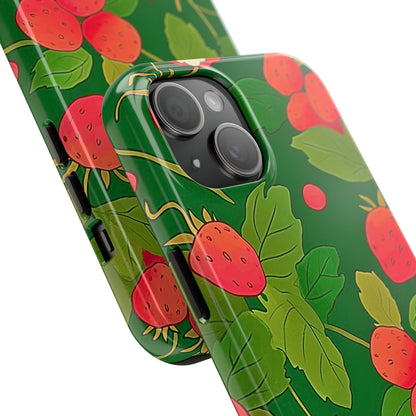 Dark Strawberry Pattern Preppy Tough Phone Case | Aesthetic