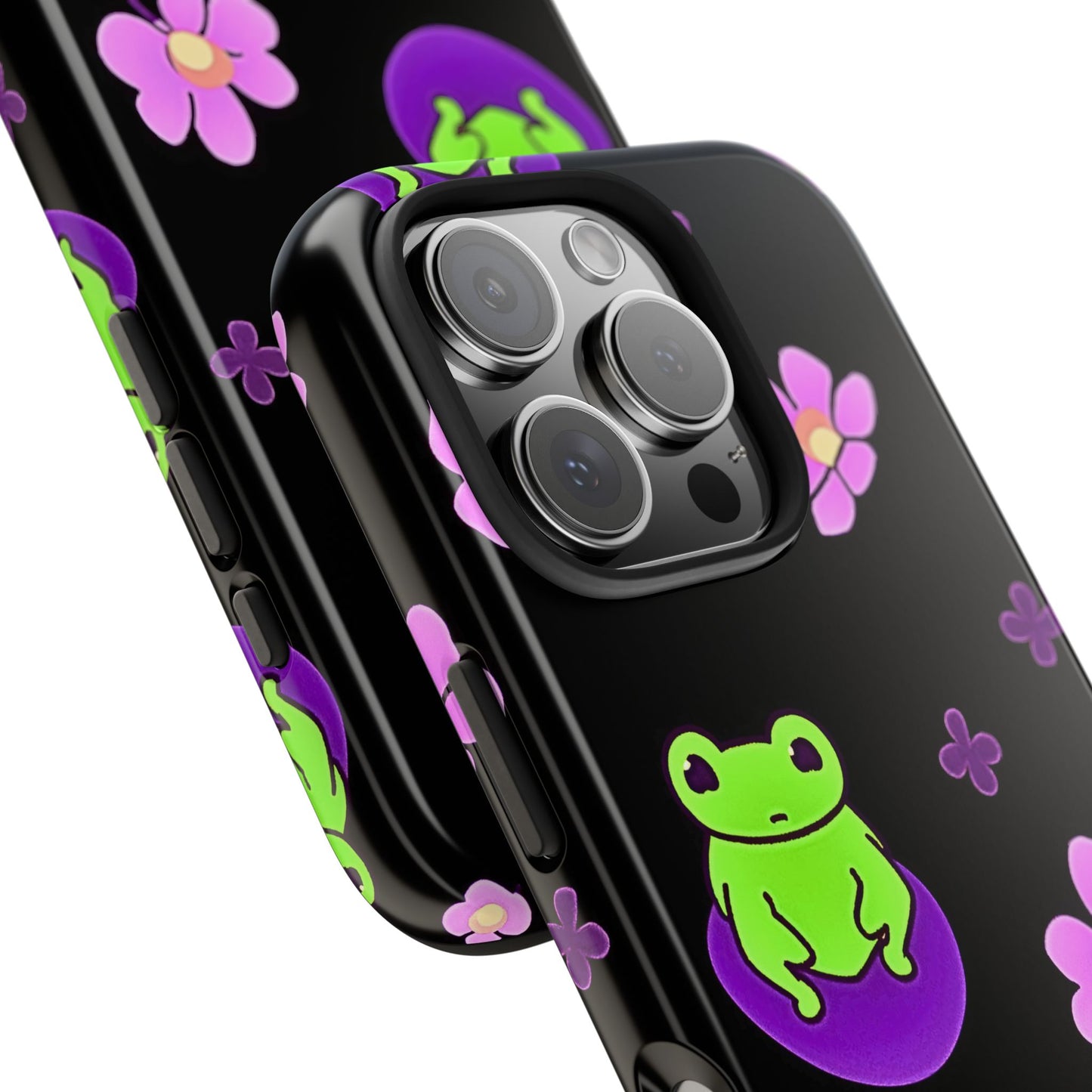 Cute Frog & Pink Flowers Pattern Style Tough Phone Case | Animals