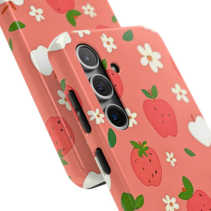 Strawberry Apple Flower Pattern Pink Tough Phone Case | Aesthetic