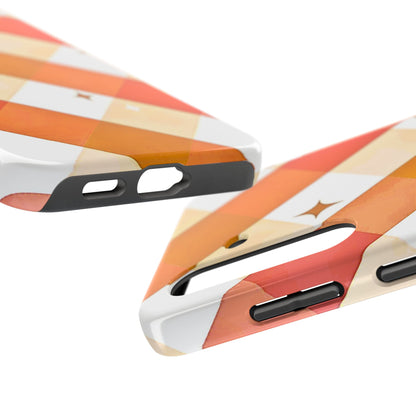 Pastel Orange & Pink Checkered Stars Tough Phone Case | Aesthetic