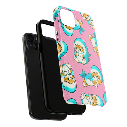 Pink Cute Shark Cats Pattern Tough Phone Case | Animals