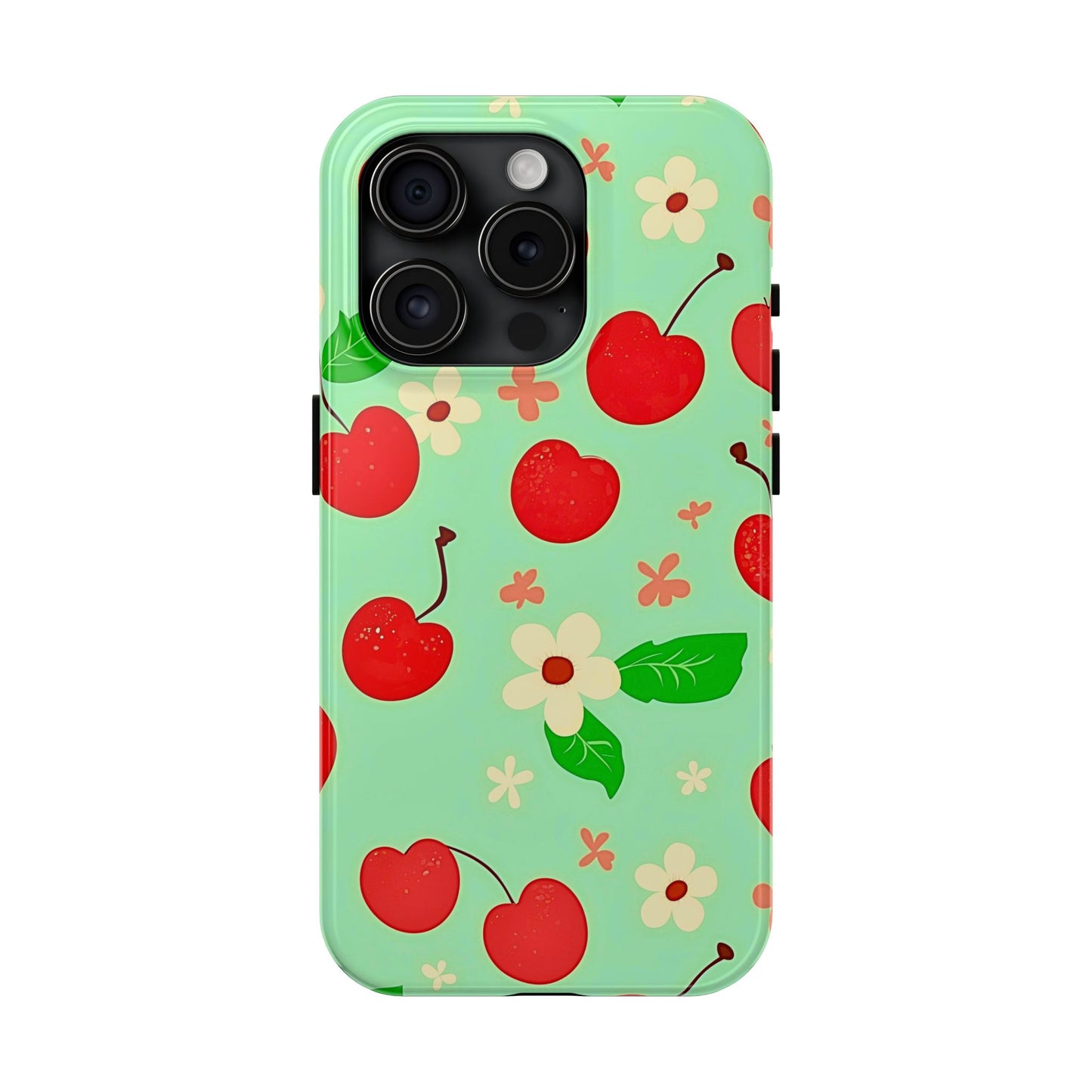 Cute Cherry Flower Pattern Mint Tough Phone Case | Aesthetic