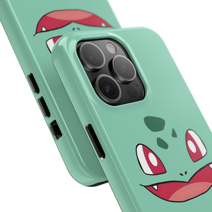 Green Leaf Dino Smile Red Eyes Cute Creature Tough Phone Case | Anime