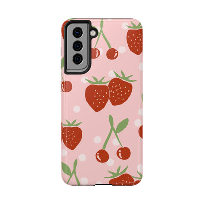 Cute Pink and Red Cherry and Strawberry Tough Phone Case | Food