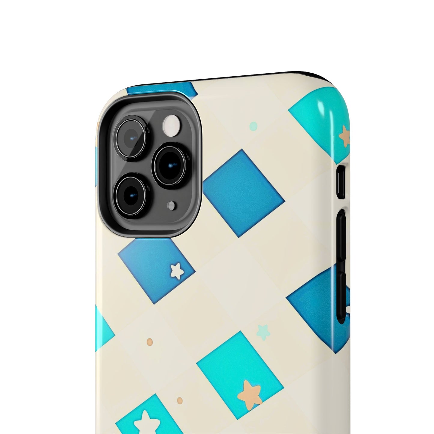 Modern Preppy Checkered Teal Stars Tough Phone Case | Aesthetic