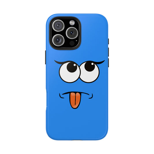 Silly Tongue Out Cartoon Face Blue Background Tough Phone Case | Funny