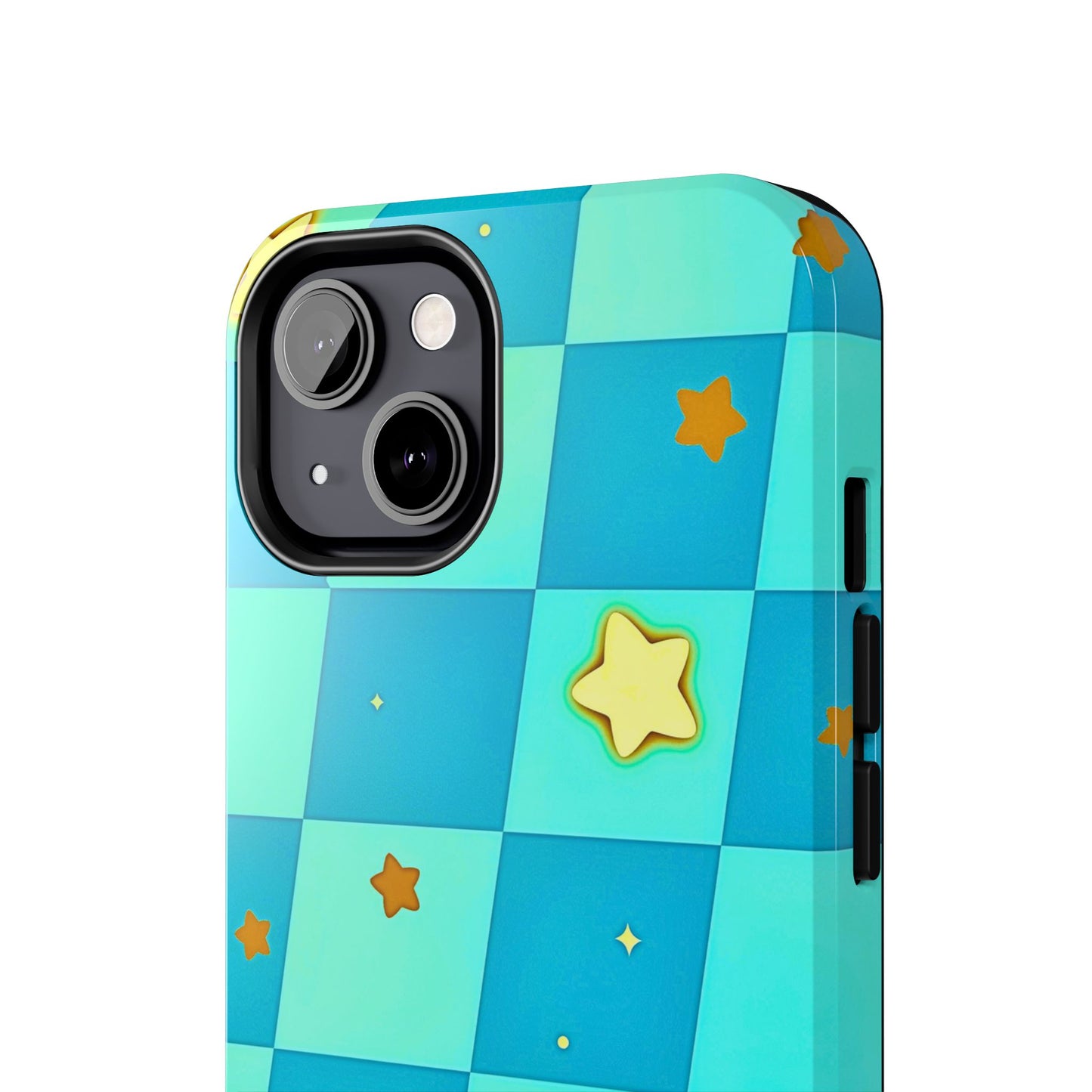 Vibrant Preppy Checkered Blue & Yellow Stars Tough Phone Case | Aesthetic