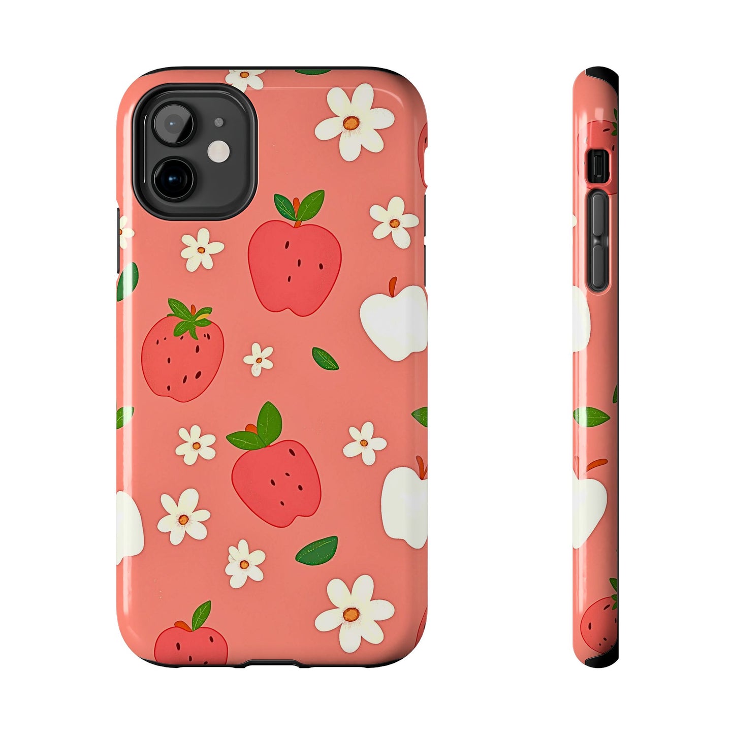Strawberry Apple Flower Pattern Pink Tough Phone Case | Aesthetic