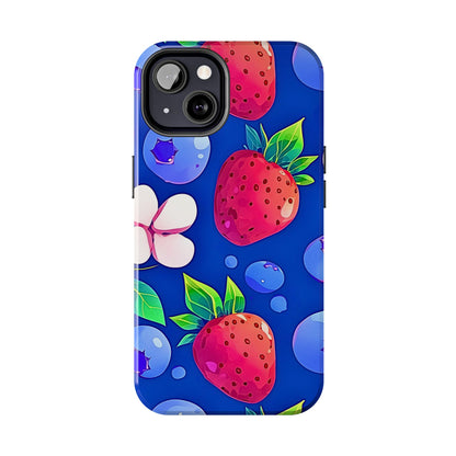 Cute Blueberry Strawberry Fruit Pattern Tough Phone Case | Aesthetic