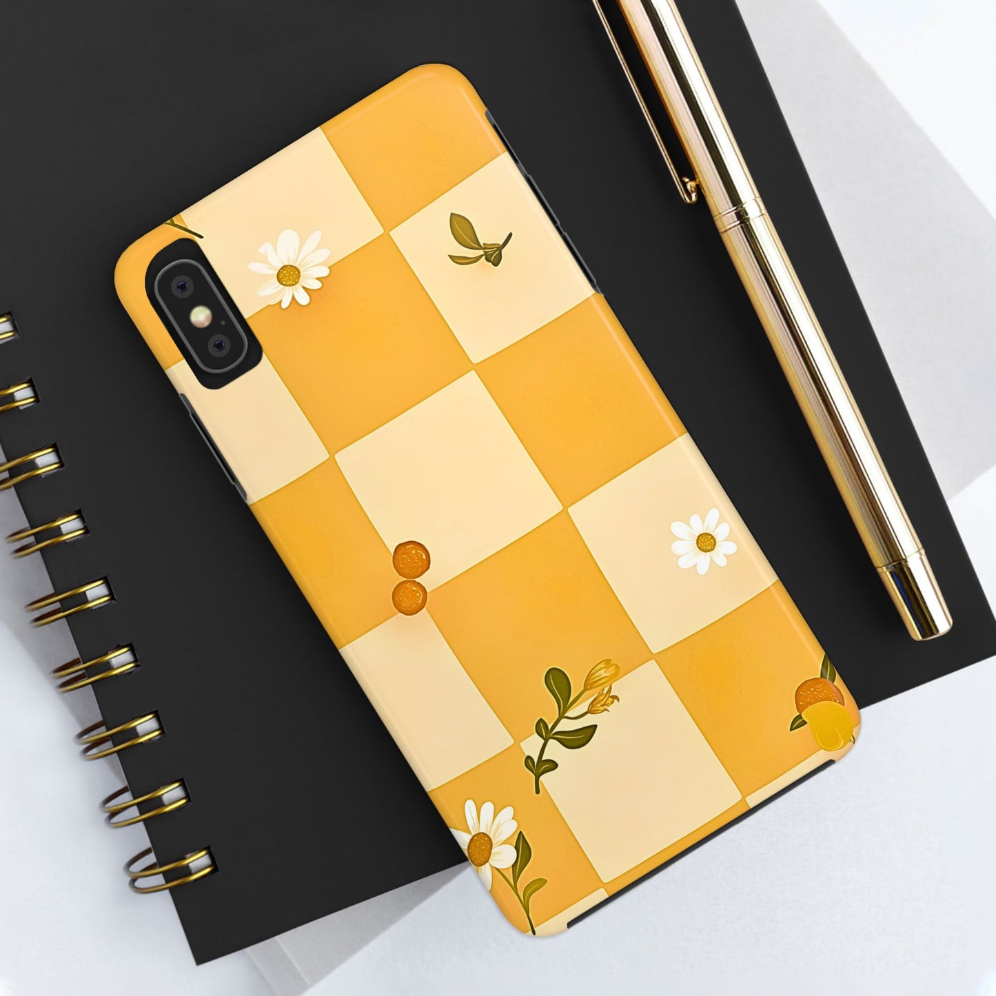 Yellow Checkered Preppy Daisies Tough Phone Case | Aesthetic