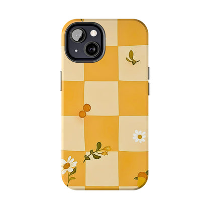 Yellow Checkered Preppy Daisies Tough Phone Case | Aesthetic
