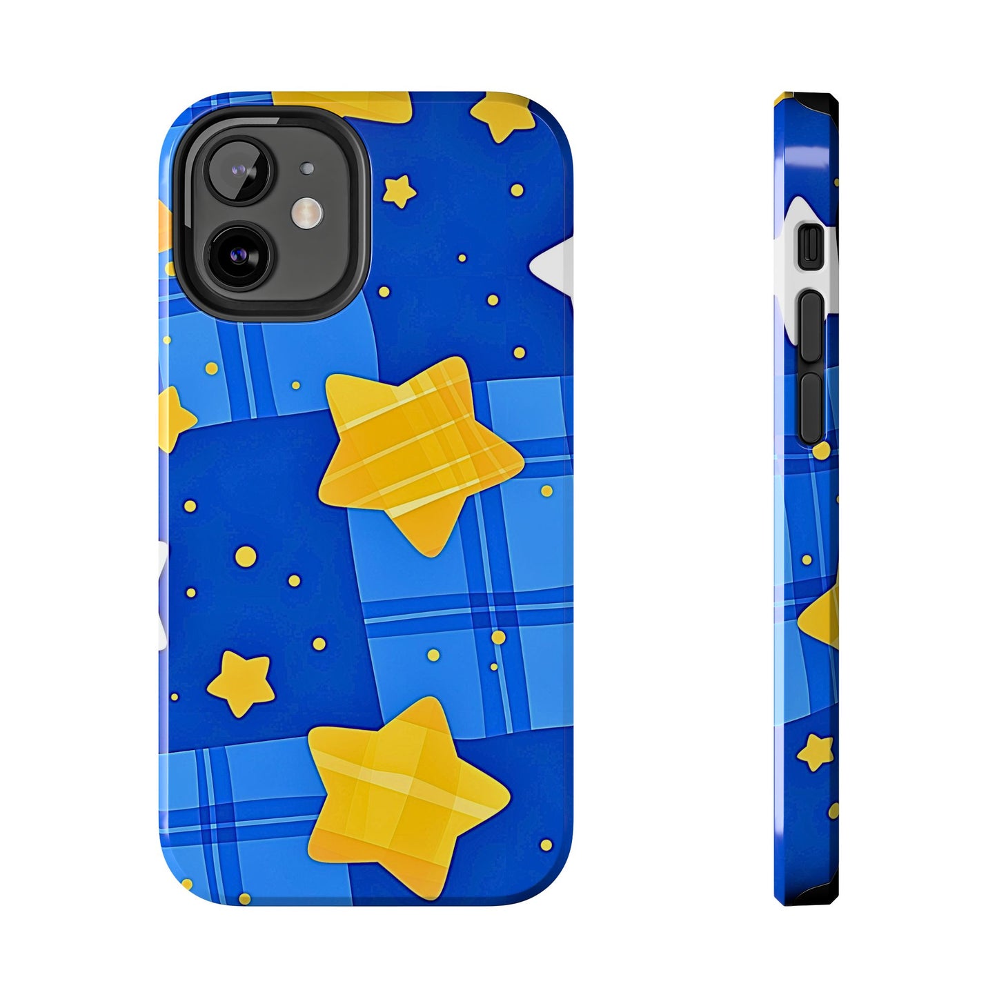 Funda resistente para teléfono con estampado de estrellas y cuadros preppy | Estética