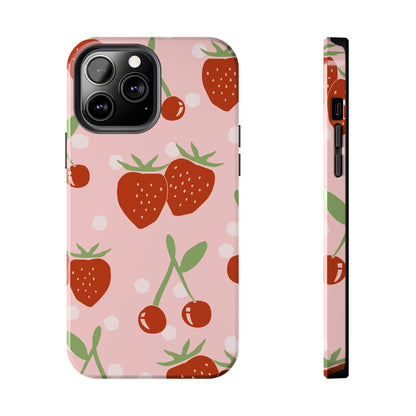 Cute Pink and Red Cherry and Strawberry Tough Phone Case | Food