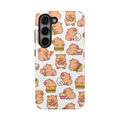 Cute Capybara Eating Pizza Ice Cream & Snacks Cartoon Food Tough Phone Case | Animals