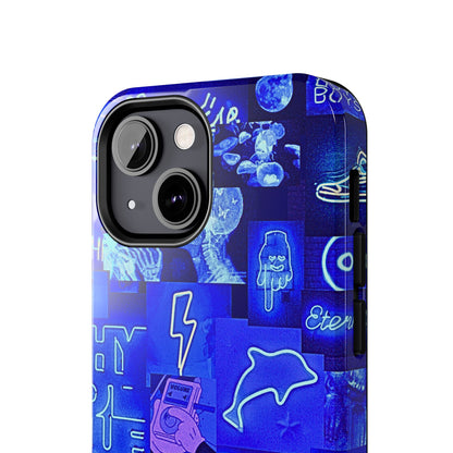 Blue Neon Style Tough Phone Case | Aesthetic