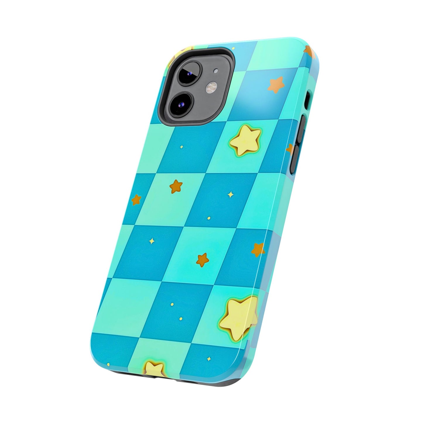 Vibrant Preppy Checkered Blue & Yellow Stars Tough Phone Case | Aesthetic