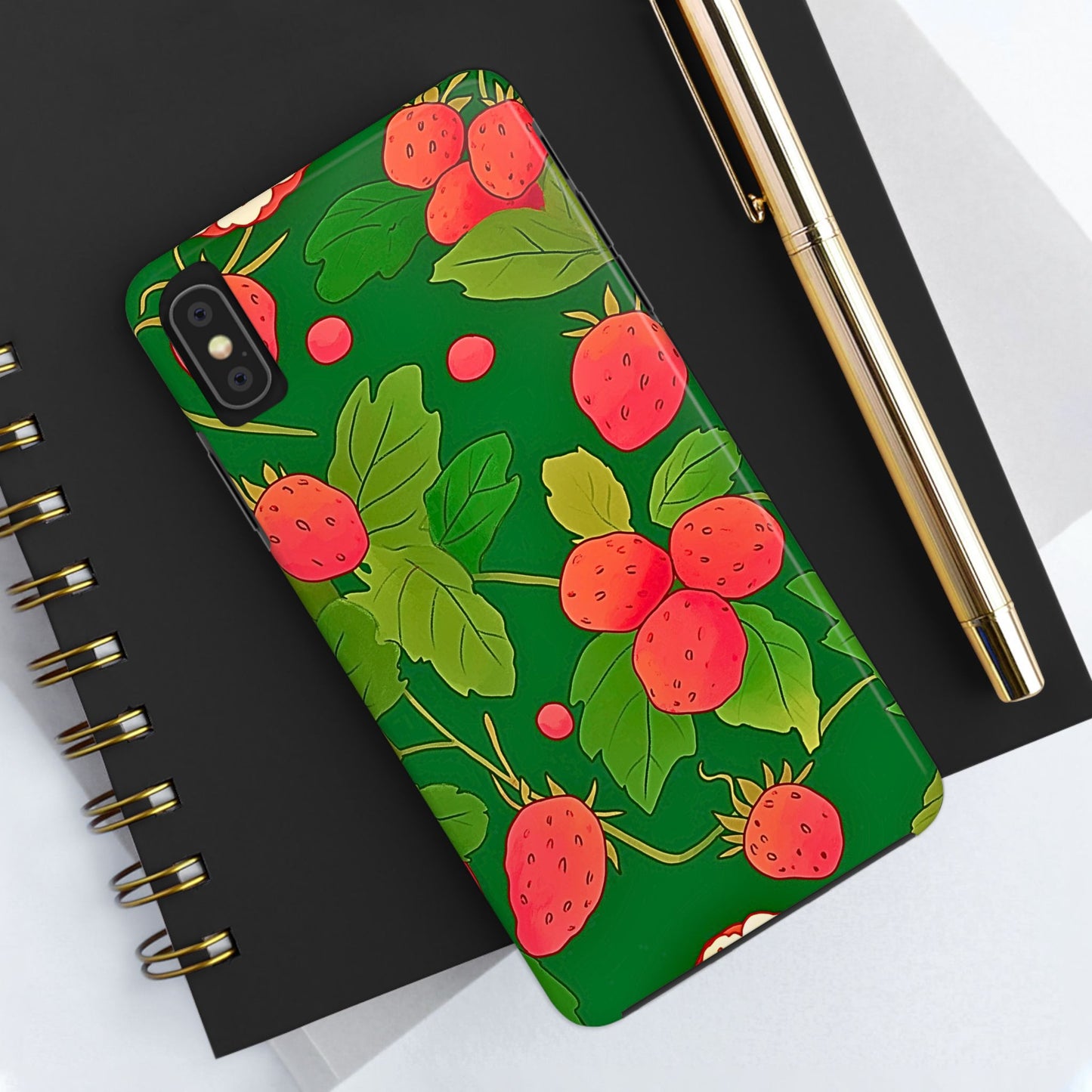Dark Strawberry Pattern Preppy Tough Phone Case | Aesthetic