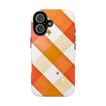 Pastel Orange & Pink Checkered Stars Tough Phone Case | Aesthetic