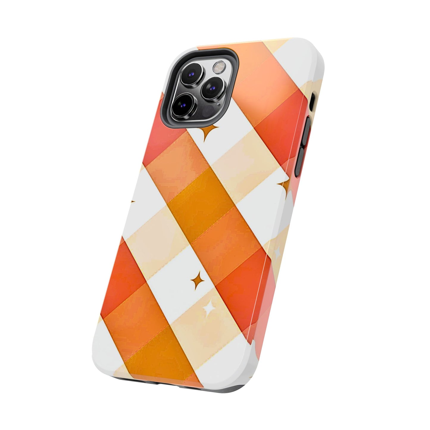 Pastel Orange & Pink Checkered Stars Tough Phone Case | Aesthetic