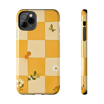 Yellow Checkered Preppy Daisies Tough Phone Case | Aesthetic