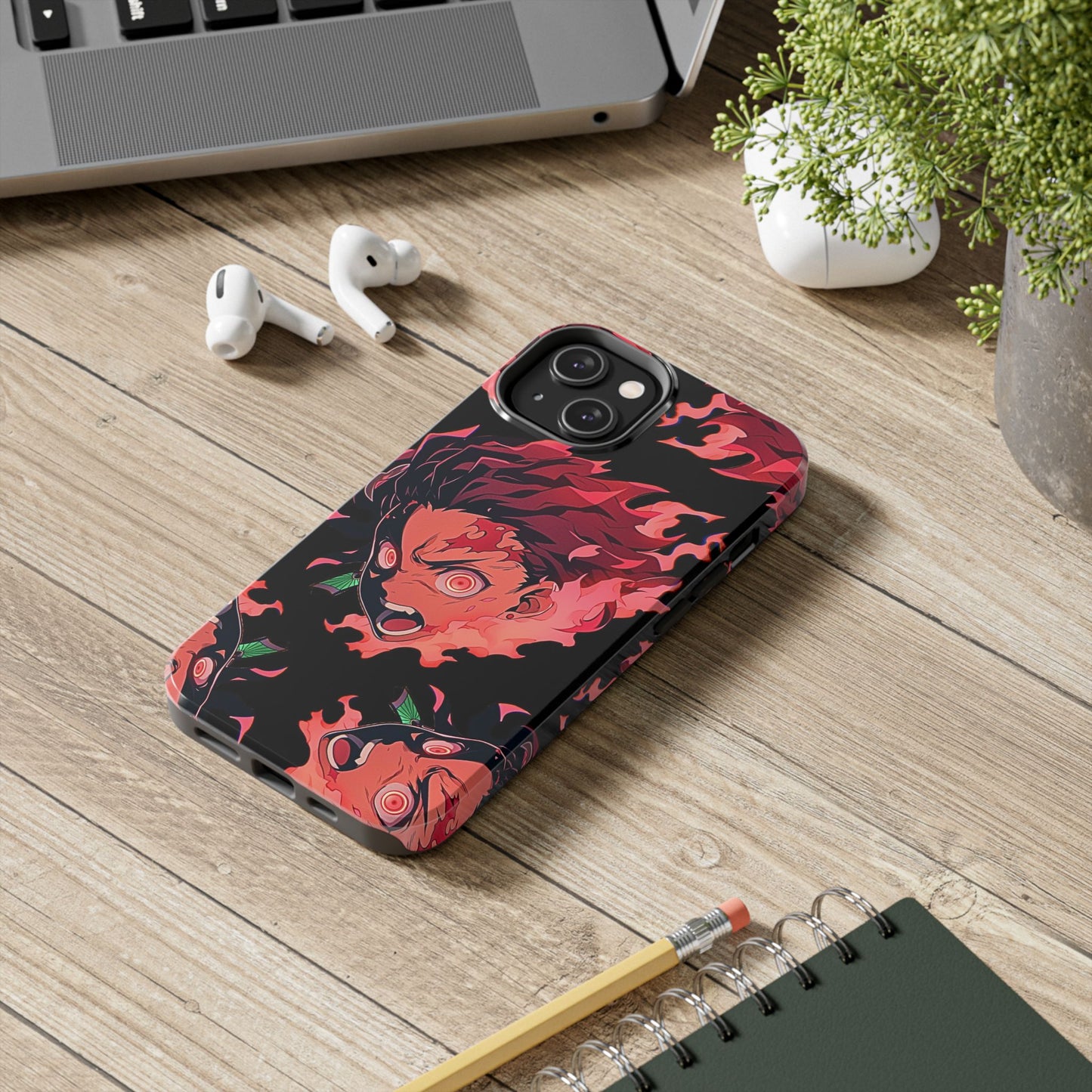 Tanjiro Kamado Flamed Style Black Tough Phone Case | Anime - Demon Slayer