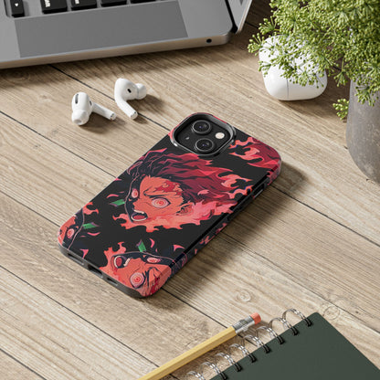 Tanjiro Kamado Flamed Style Black Tough Phone Case | Anime - Demon Slayer