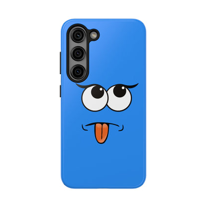 Silly Tongue Out Cartoon Face Blue Background Tough Phone Case | Funny