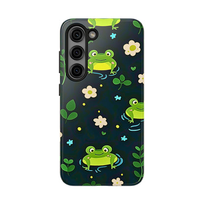 Kawaii Froggy Pattern Black Tough Phone Case | Animals