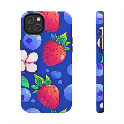 Cute Blueberry Strawberry Fruit Pattern Tough Phone Case | Aesthetic