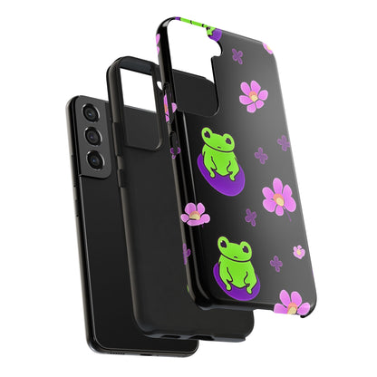 Cute Frog & Pink Flowers Pattern Style Tough Phone Case | Animals