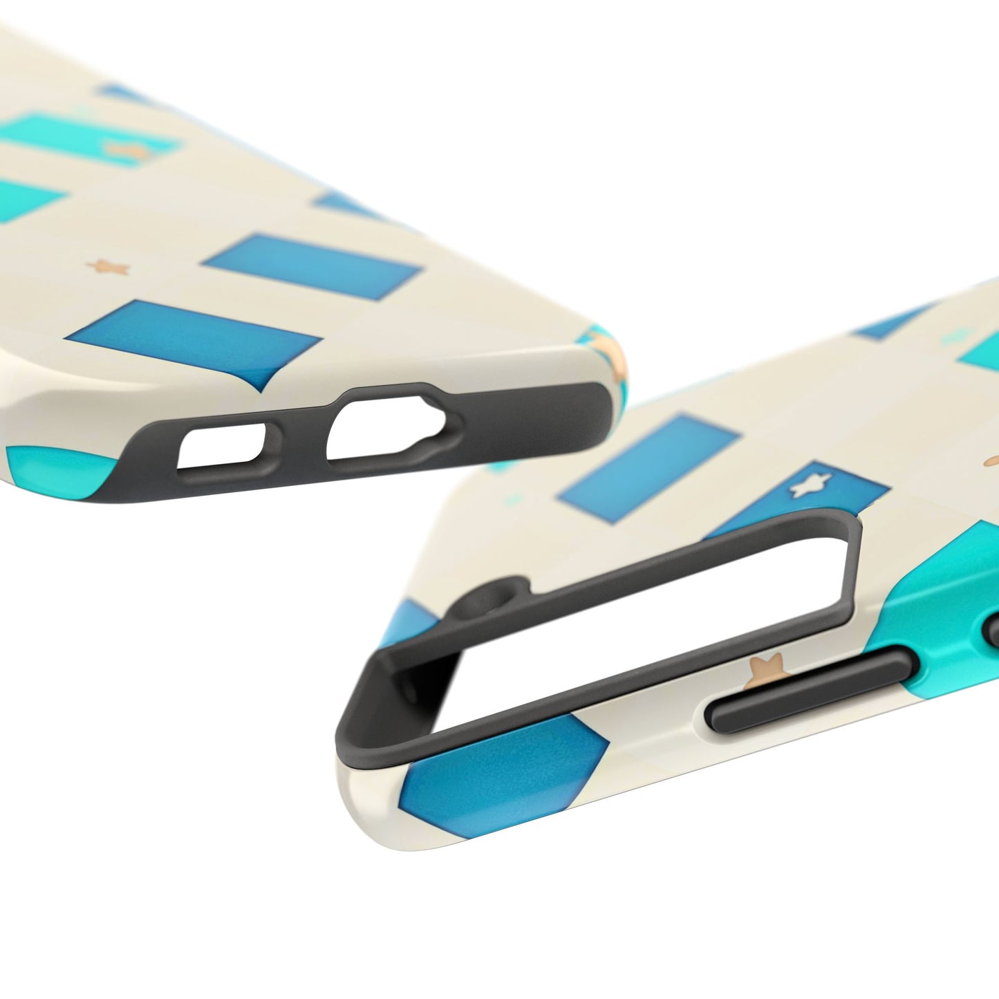Modern Preppy Checkered Teal Stars Tough Phone Case | Aesthetic