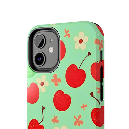 Cute Cherry Flower Pattern Mint Tough Phone Case | Aesthetic