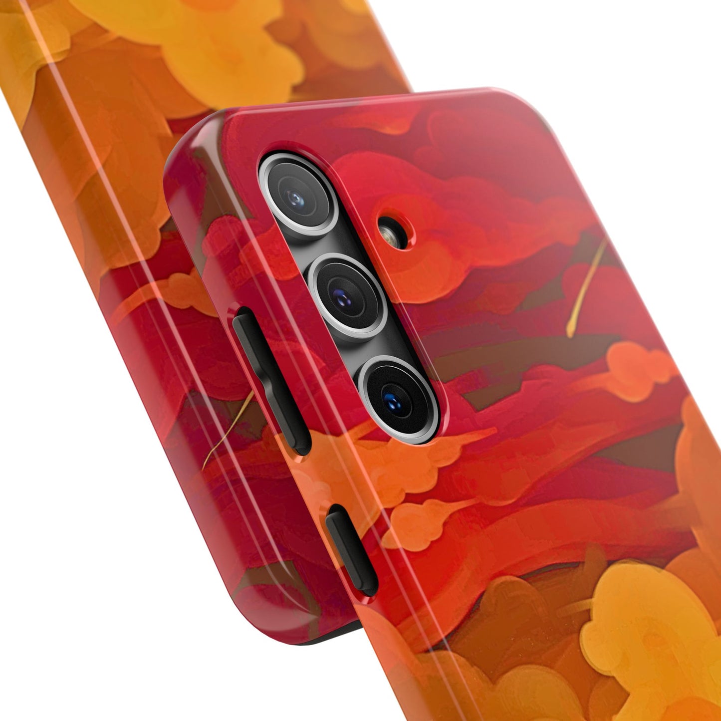 Funda resistente para teléfono con diseño de nubes rojas y naranjas | Estética