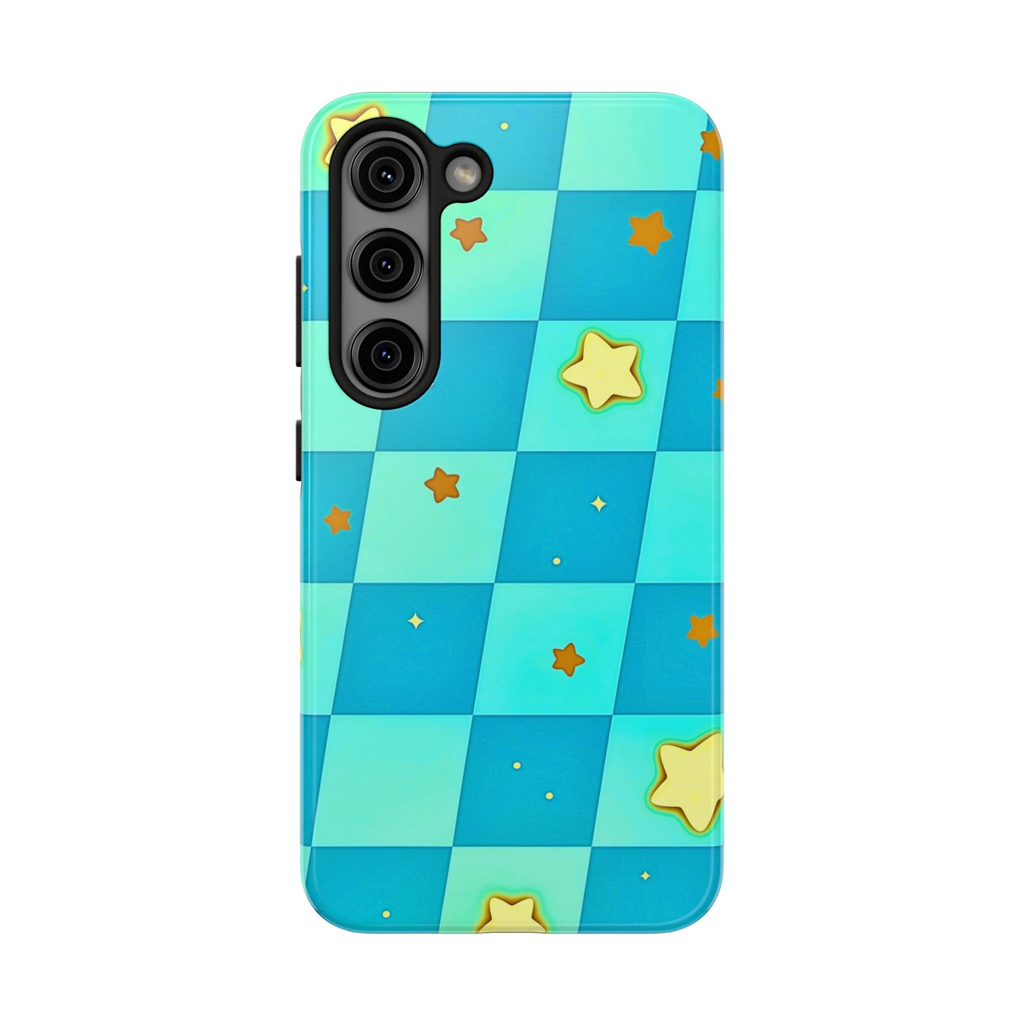 Vibrant Preppy Checkered Blue & Yellow Stars Tough Phone Case | Aesthetic