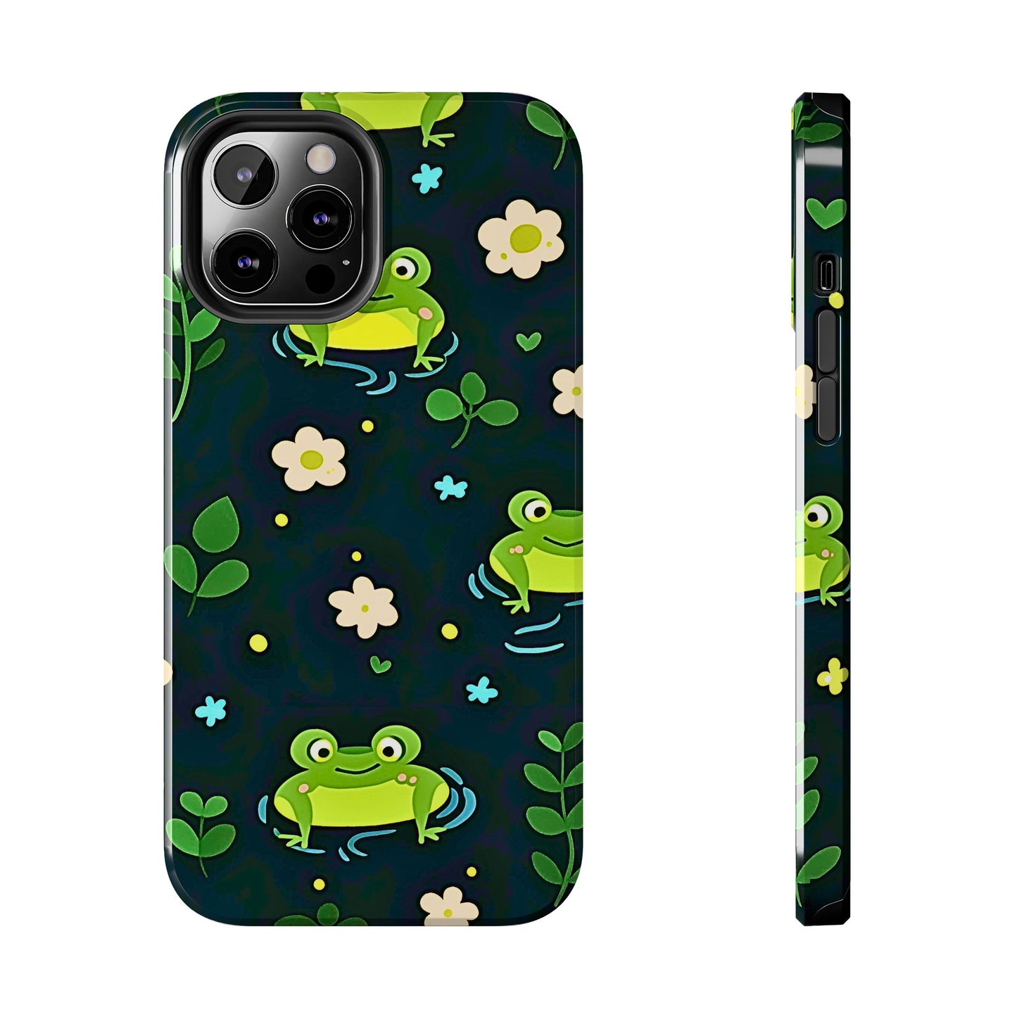 Kawaii Froggy Pattern Black Tough Phone Case | Animals