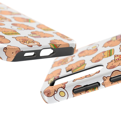 Cute Capybara Eating Pizza Ice Cream & Snacks Cartoon Food Tough Phone Case | Animals