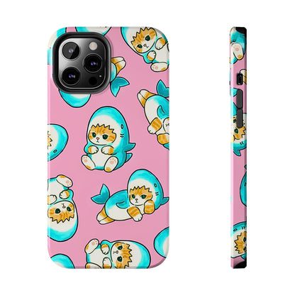 Pink Cute Shark Cats Pattern Tough Phone Case | Animals