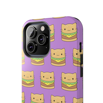 Kawaii Cat Burger Pattern Purple Background Cute Tough Phone Case | Food