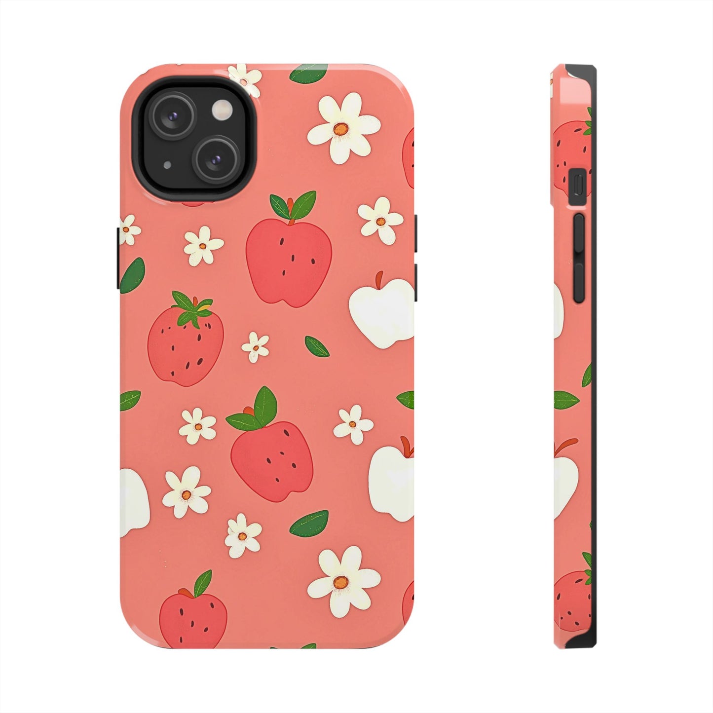 Strawberry Apple Flower Pattern Pink Tough Phone Case | Aesthetic