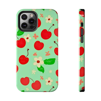 Cute Cherry Flower Pattern Mint Tough Phone Case | Aesthetic