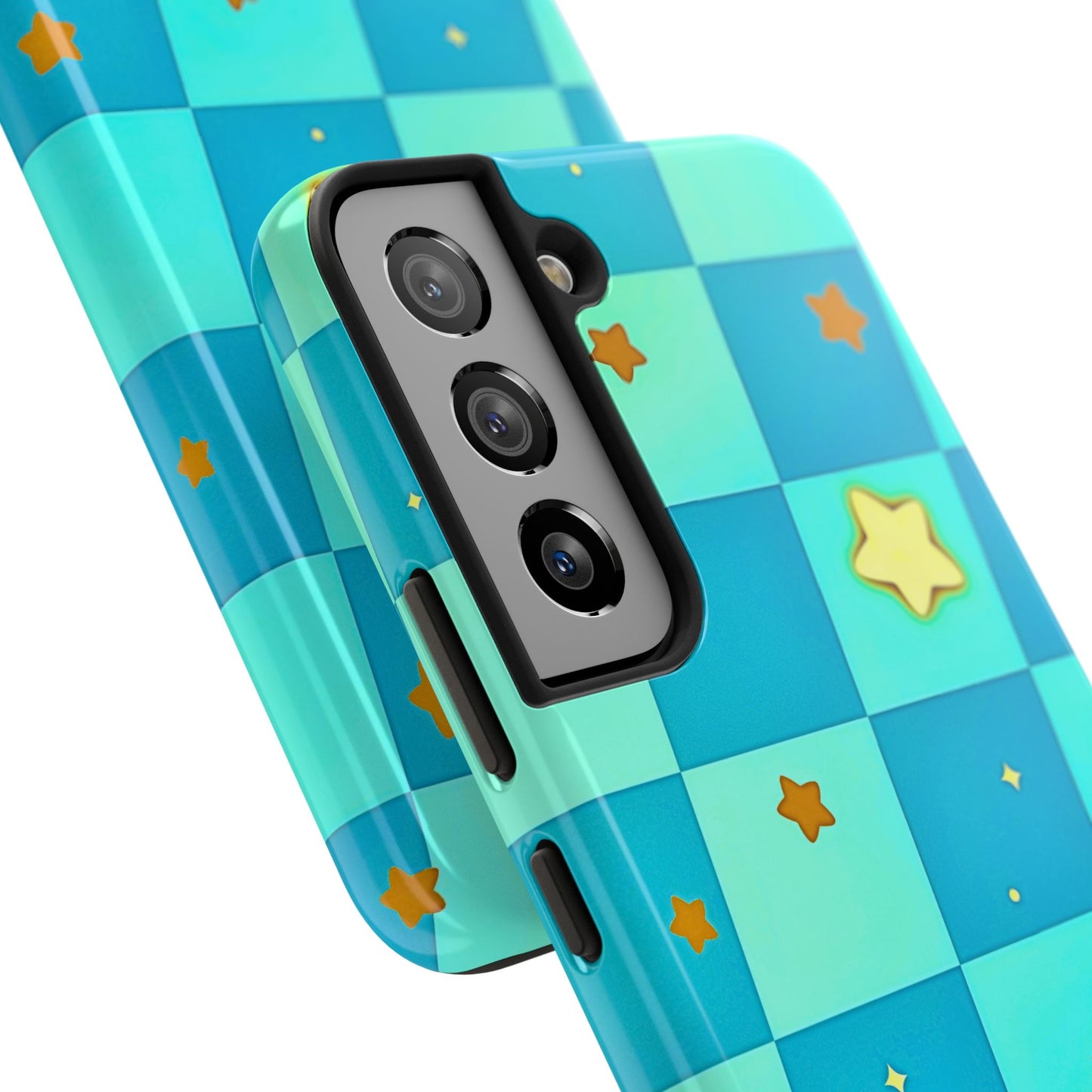 Vibrant Preppy Checkered Blue & Yellow Stars Tough Phone Case | Aesthetic