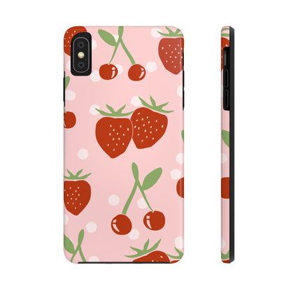 Cute Pink and Red Cherry and Strawberry Tough Phone Case | Food