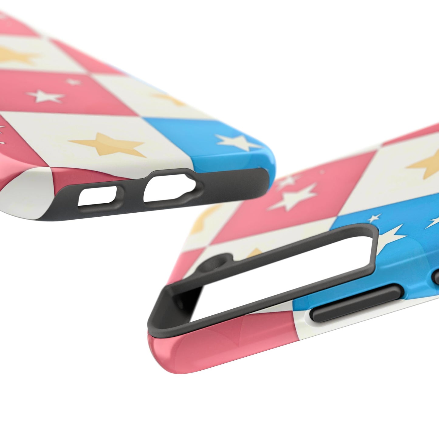 Preppy Checkered Pink & Blue Yellow Stars Tough Phone Case | Aesthetic