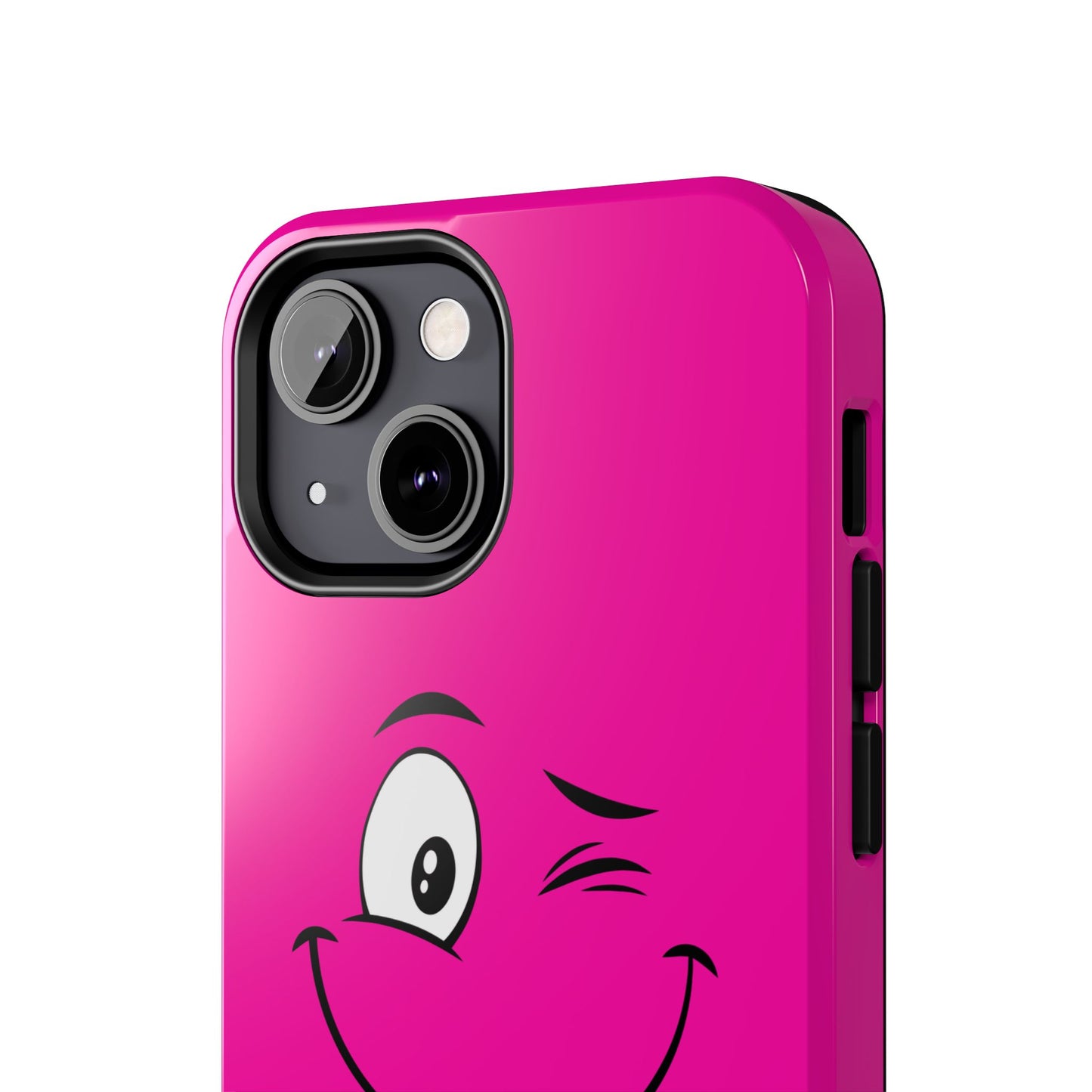 Winking Face Pink Background Cheeky Cartoon Style Tough Phone Case | Funny