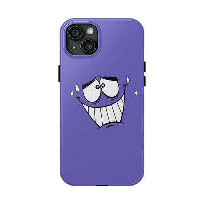 Awkward Nervous Cartoon Face Purple Background Tough Phone Case | Funny