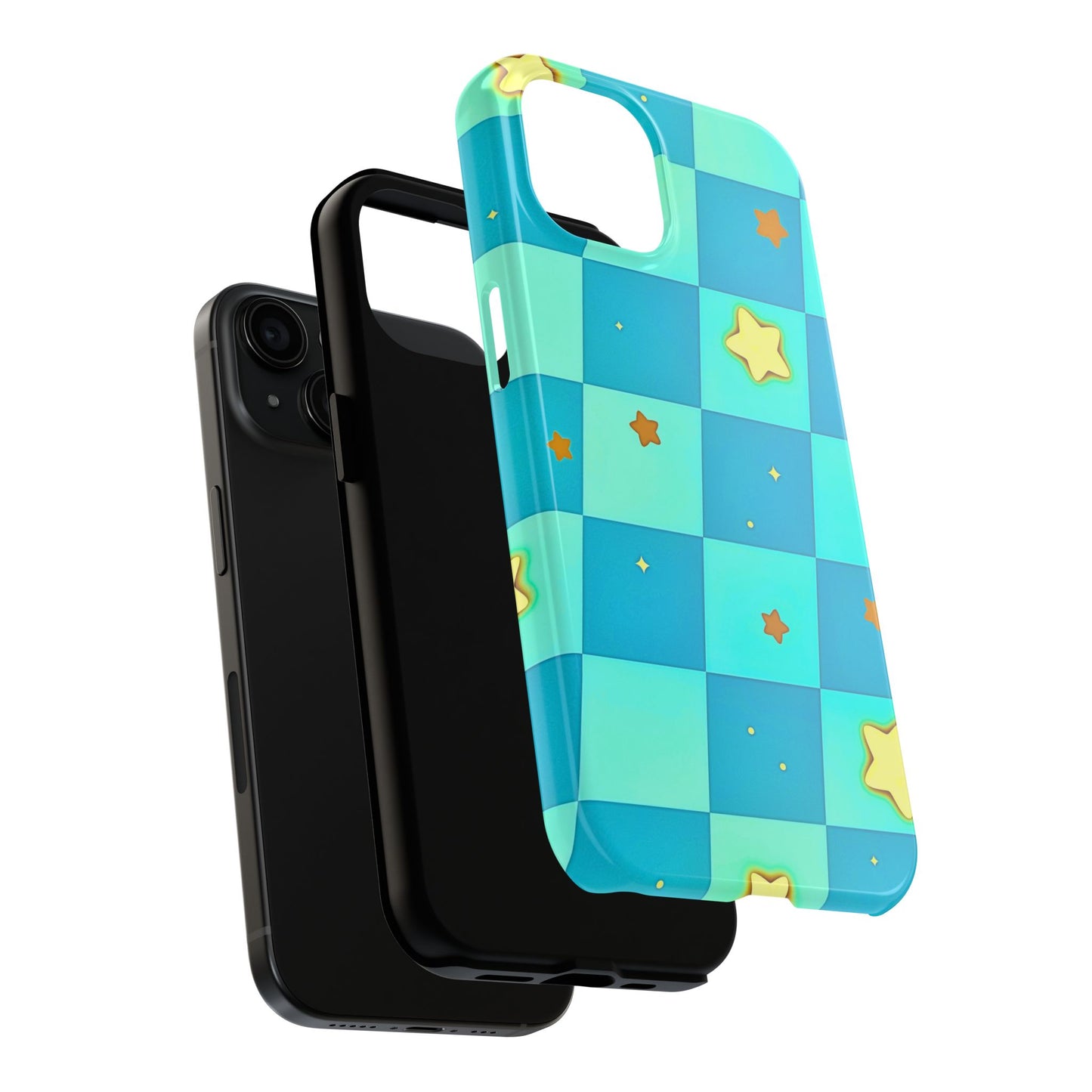 Vibrant Preppy Checkered Blue & Yellow Stars Tough Phone Case | Aesthetic
