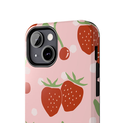 Cute Pink and Red Cherry and Strawberry Tough Phone Case | Food