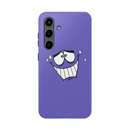 Awkward Nervous Cartoon Face Purple Background Tough Phone Case | Funny