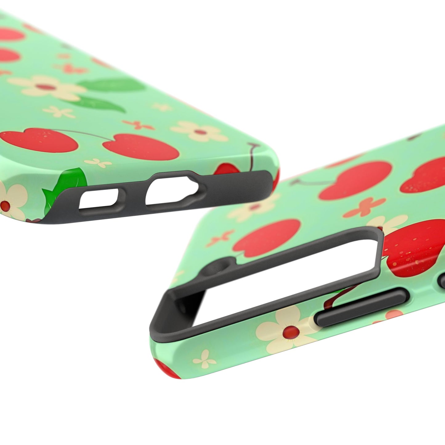Cute Cherry Flower Pattern Mint Tough Phone Case | Aesthetic