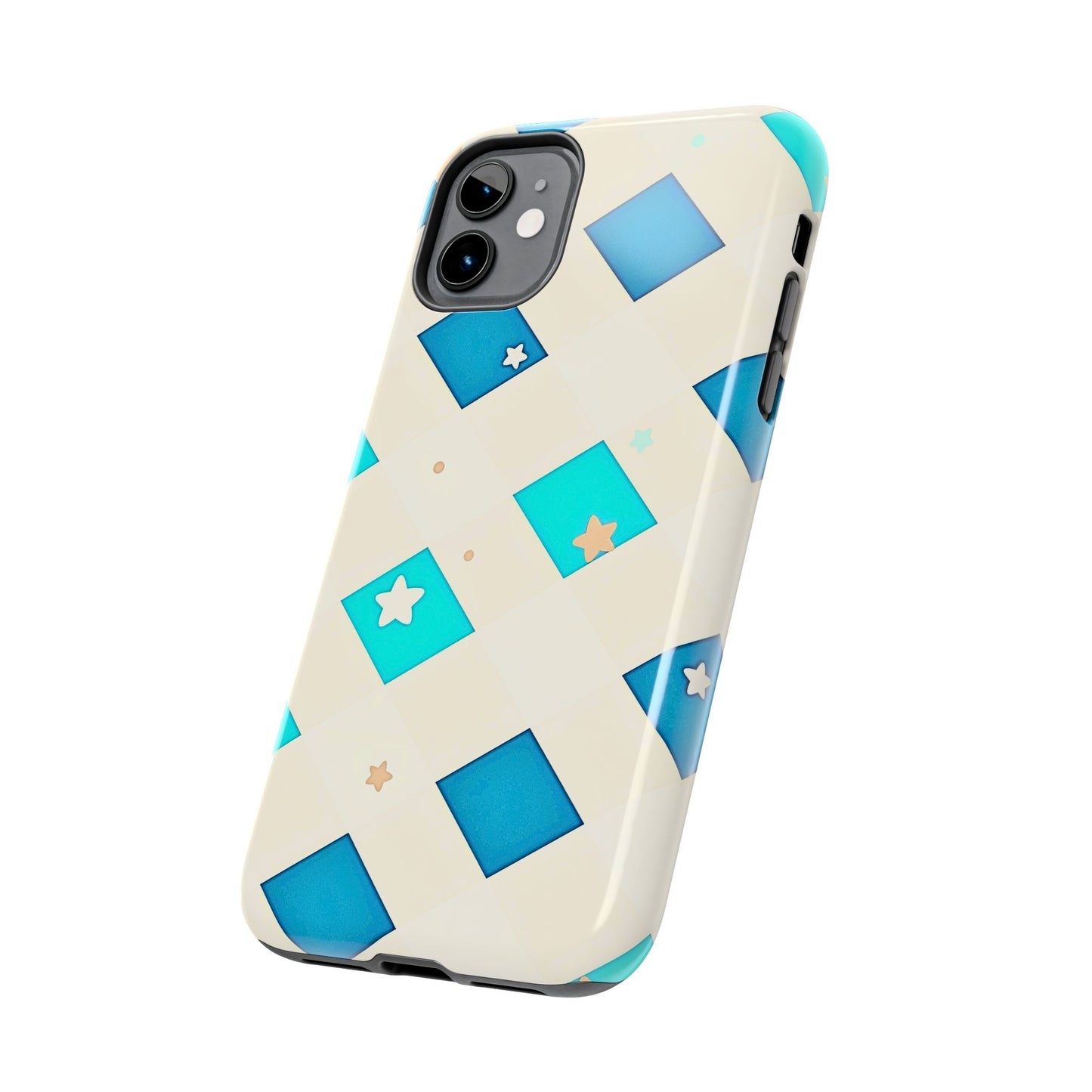 Modern Preppy Checkered Teal Stars Tough Phone Case | Aesthetic